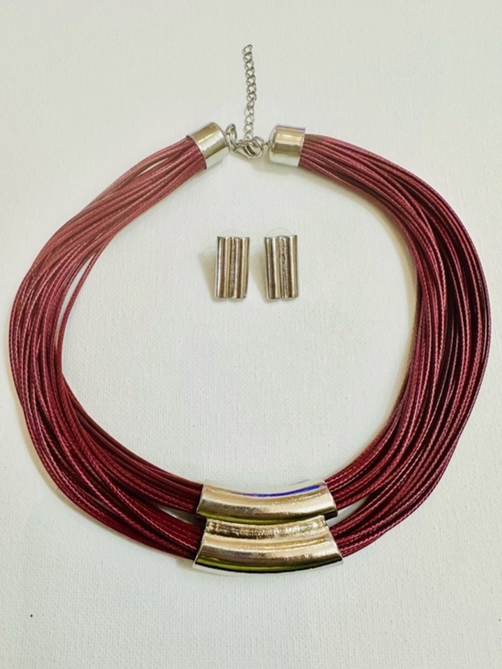 Burgundy Multi Strand Statement Necklace Set